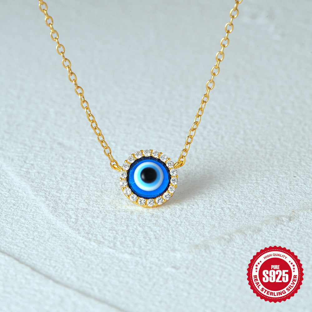 925 Silver Evil Eye Diamond Necklace Set