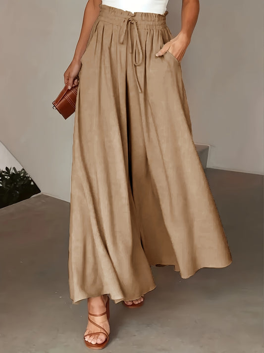 Women’s Wide Leg High Waist Long Pants with Elastic Waistband