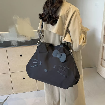 Black Cat-Inspired Crossbody and Handbag with Zipper Closure