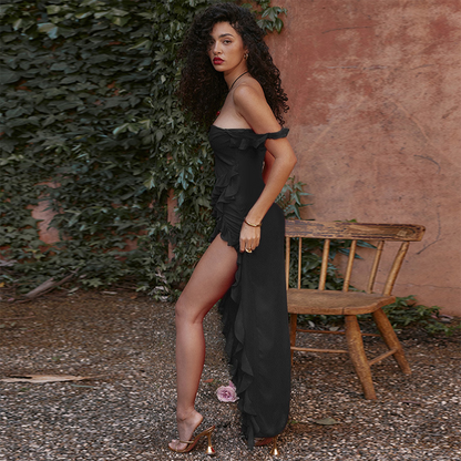 Elegant Ruched Maxi Dress with Slit