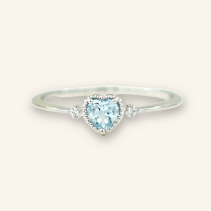 925 Silver Crystal Blue Heart Ring