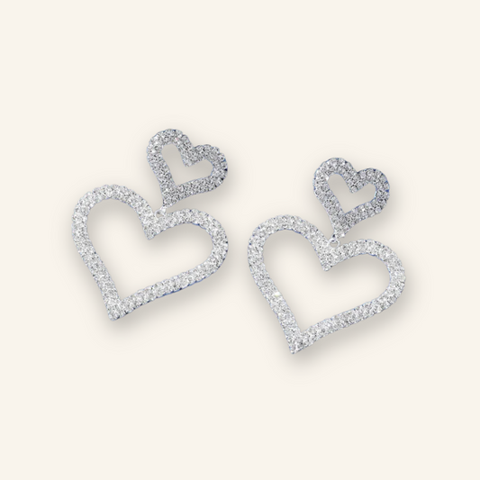 Silver Glow Double Heart Earrings