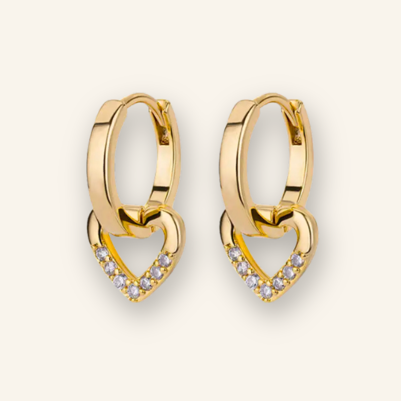 Golden Spark Zircon Heart Earrings