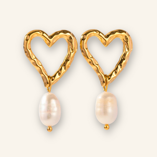 Romantic Pearl Drop Heart Earrings