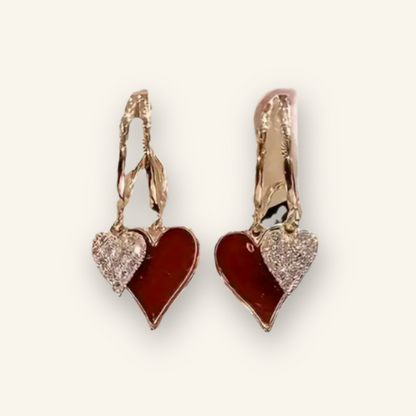 Retro Rhinestone Double Heart Earrings