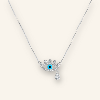 Blue Enamel Evil Eye Charm Necklace