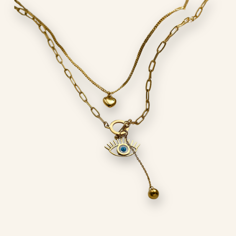 Golden Glow Evil Eye Pendant Necklace