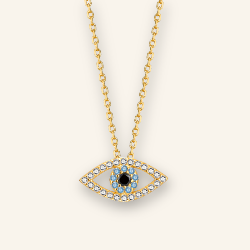 White Blue Zircon Evil Eye Necklace