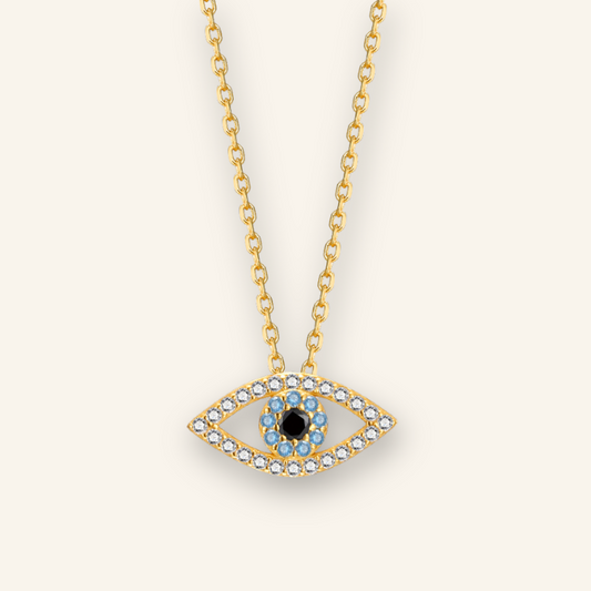 White Blue Zircon Evil Eye Necklace