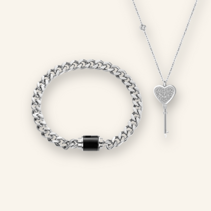 Bound Together Heart & Key Couple Bracelet Set