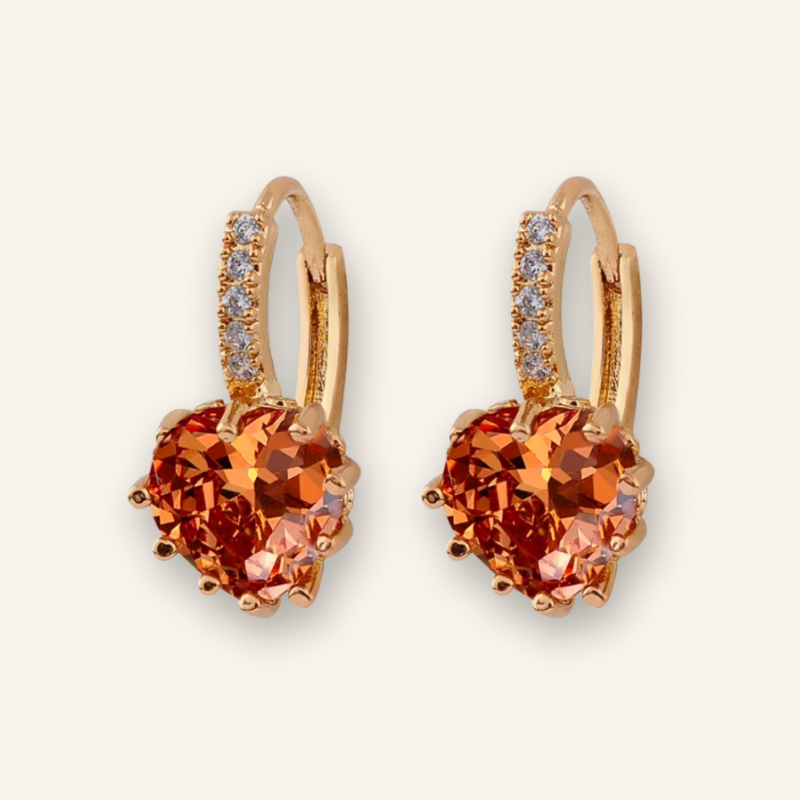 Golden Amber Heart Earrings