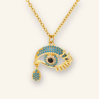 Golden Halo Zircon Evil Eye Necklace