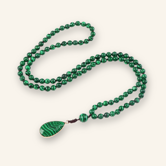 Green Malachite 108 Mala Beaded Necklace