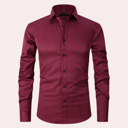 Men’s Slim Fit Stretch Shirt – Long Sleeve, Button Closure