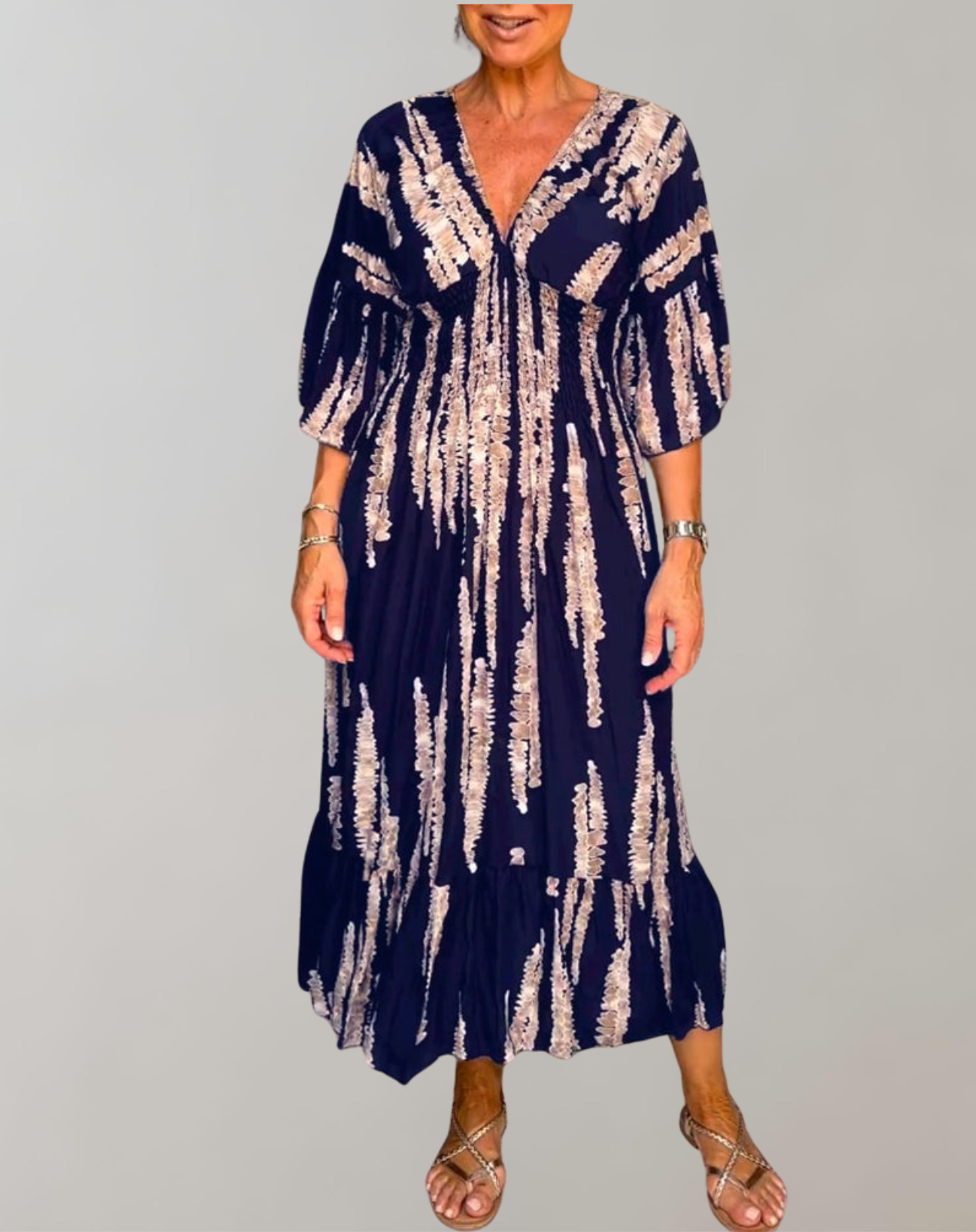 Elegant V-Neck Printed Maxi Dress