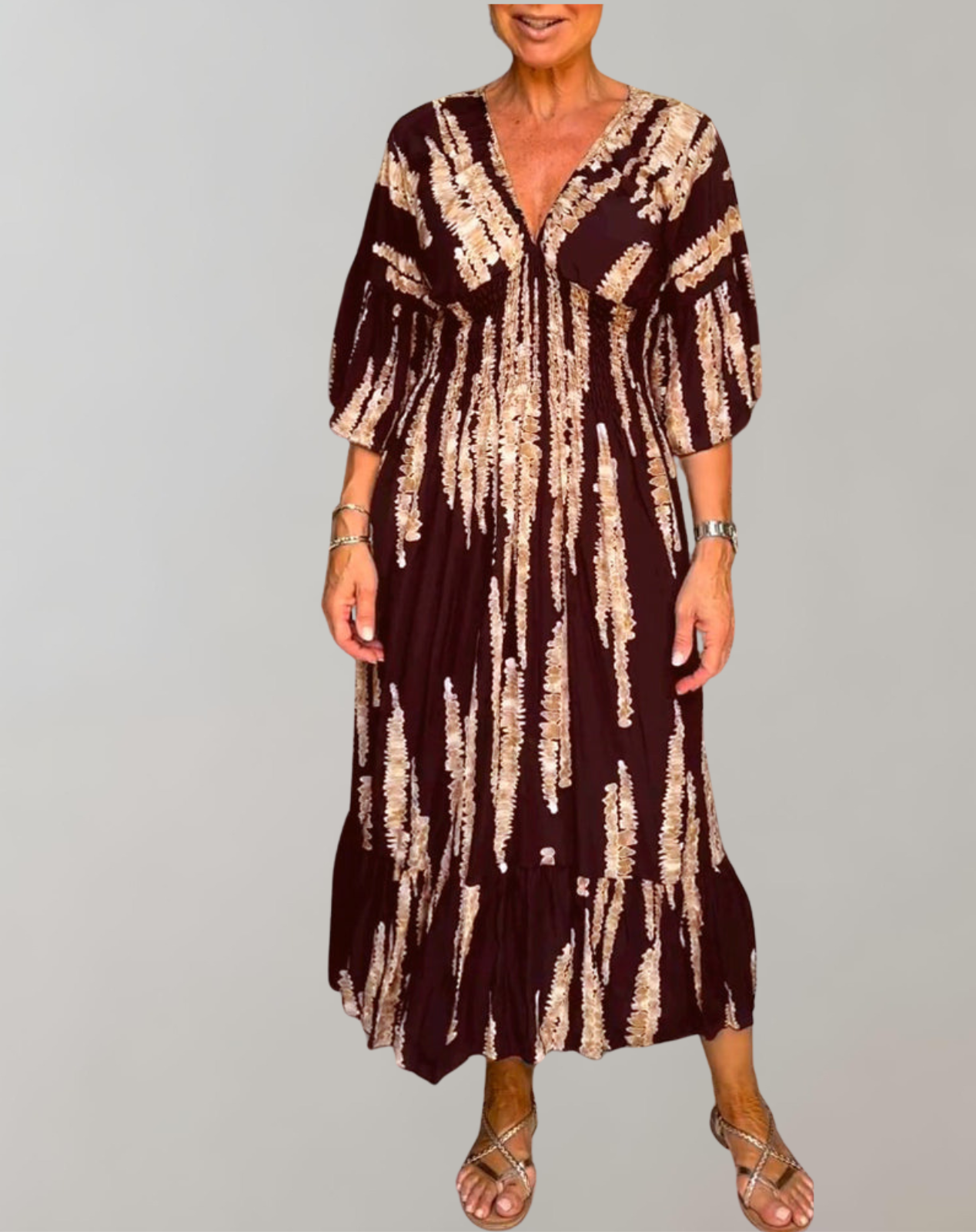 Elegant V-Neck Printed Maxi Dress