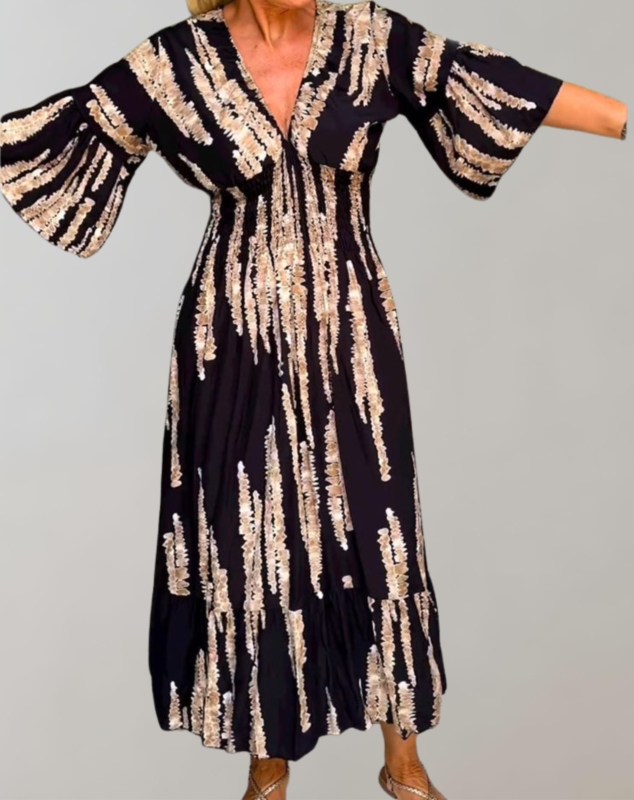 Elegant V-Neck Printed Maxi Dress