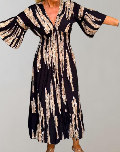 Elegant V-Neck Printed Maxi Dress