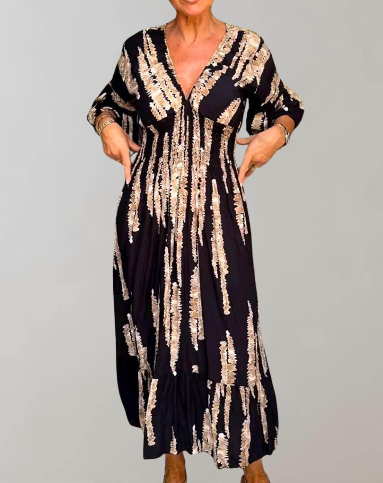 Elegant V-Neck Printed Maxi Dress