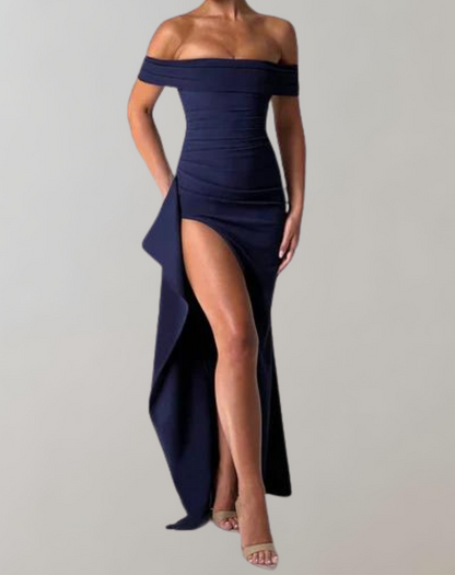 Òlivia Maxi Dress: Elegant Off-Shoulder Cocktail