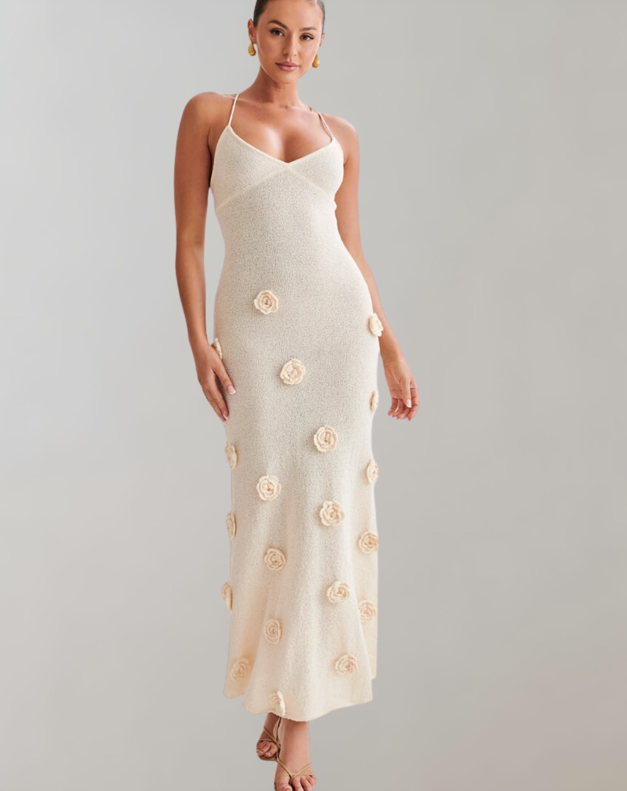 Elegant Rose Print Maxi Dress