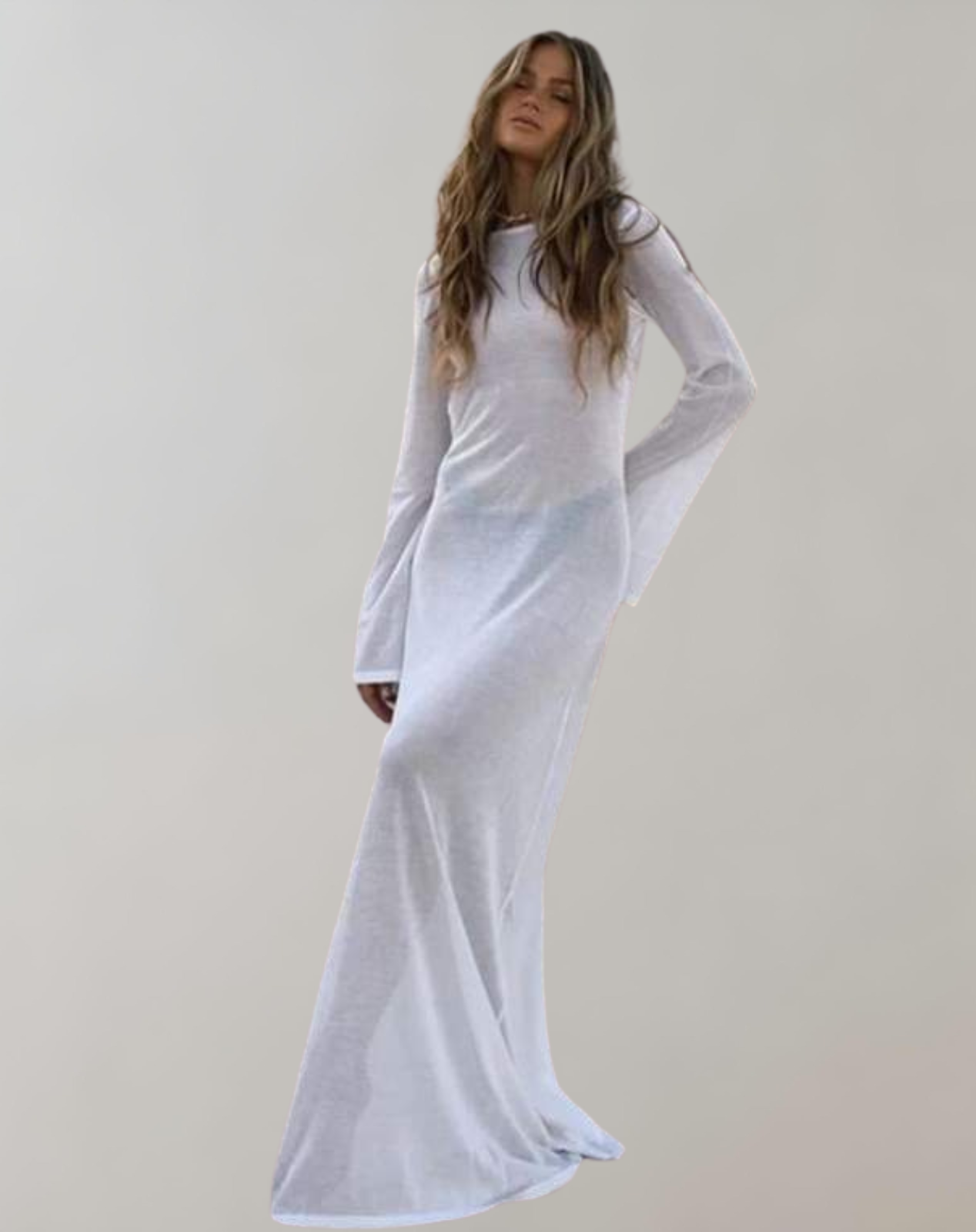 Elegant White Maxi Dress with Long Sleeves