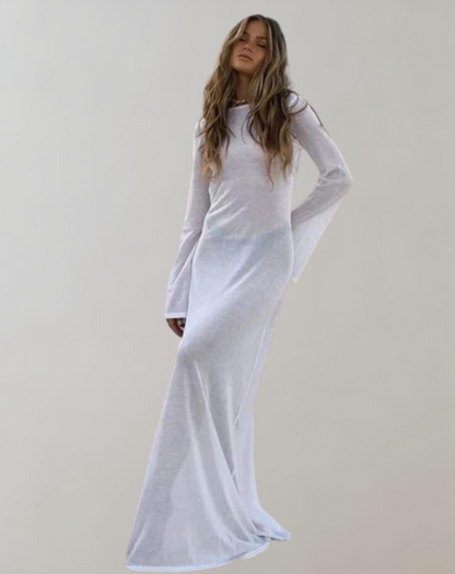 Elegant White Maxi Dress with Long Sleeves