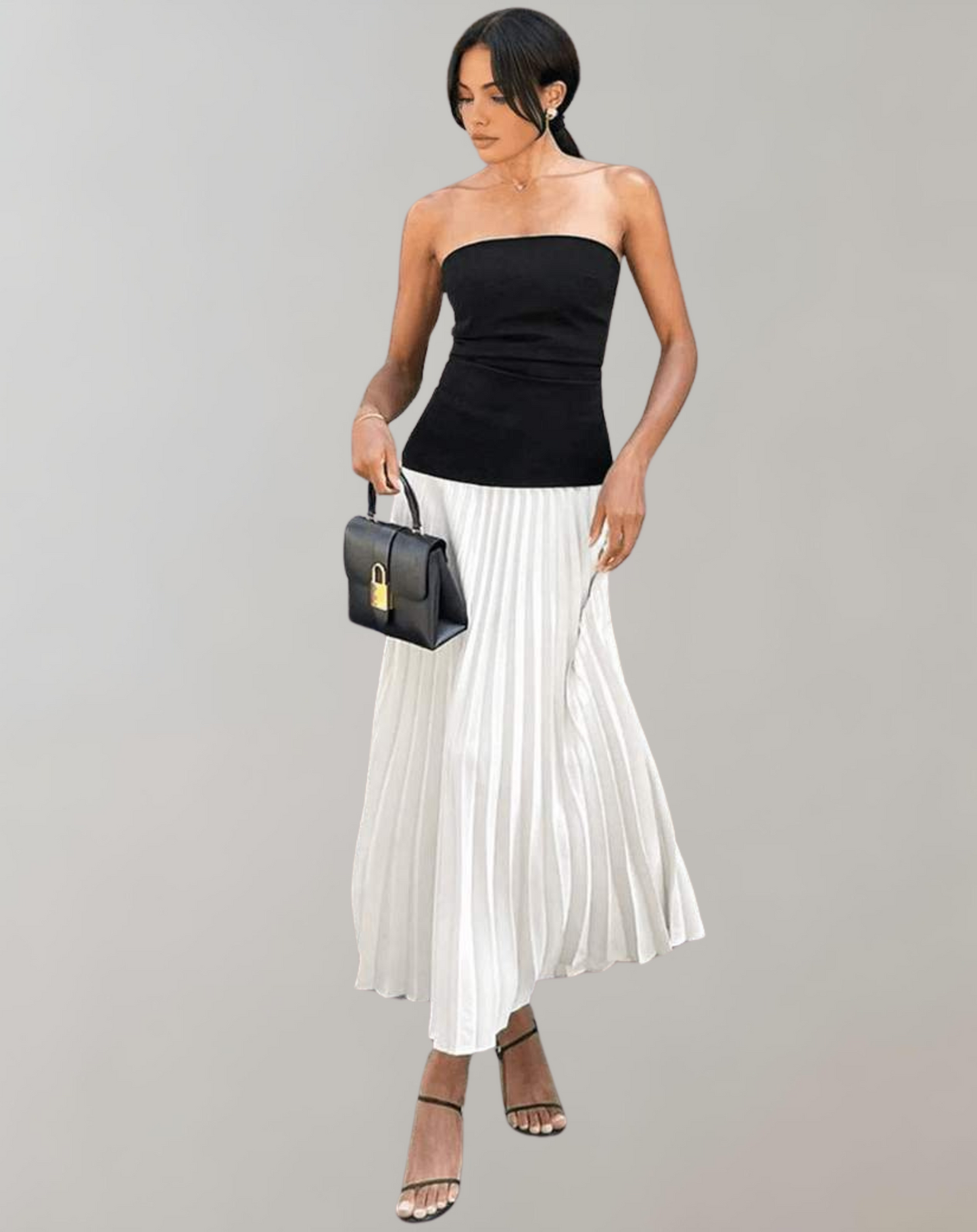 Elegant Black and White Fringed Maxi Dress