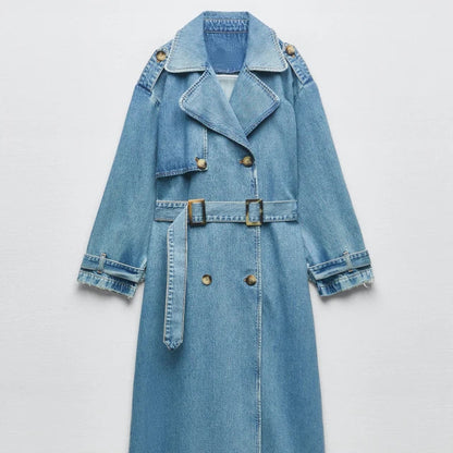 Women's Oversized Double-Breasted Denim Trench Coat