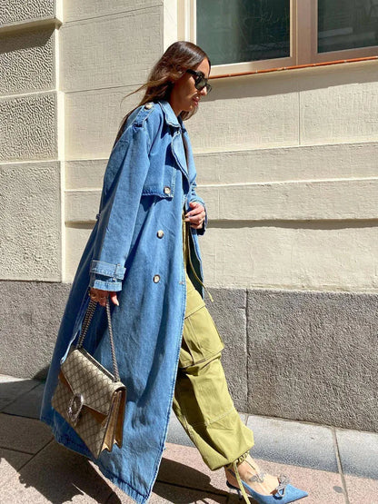 Women's Oversized Double-Breasted Denim Trench Coat