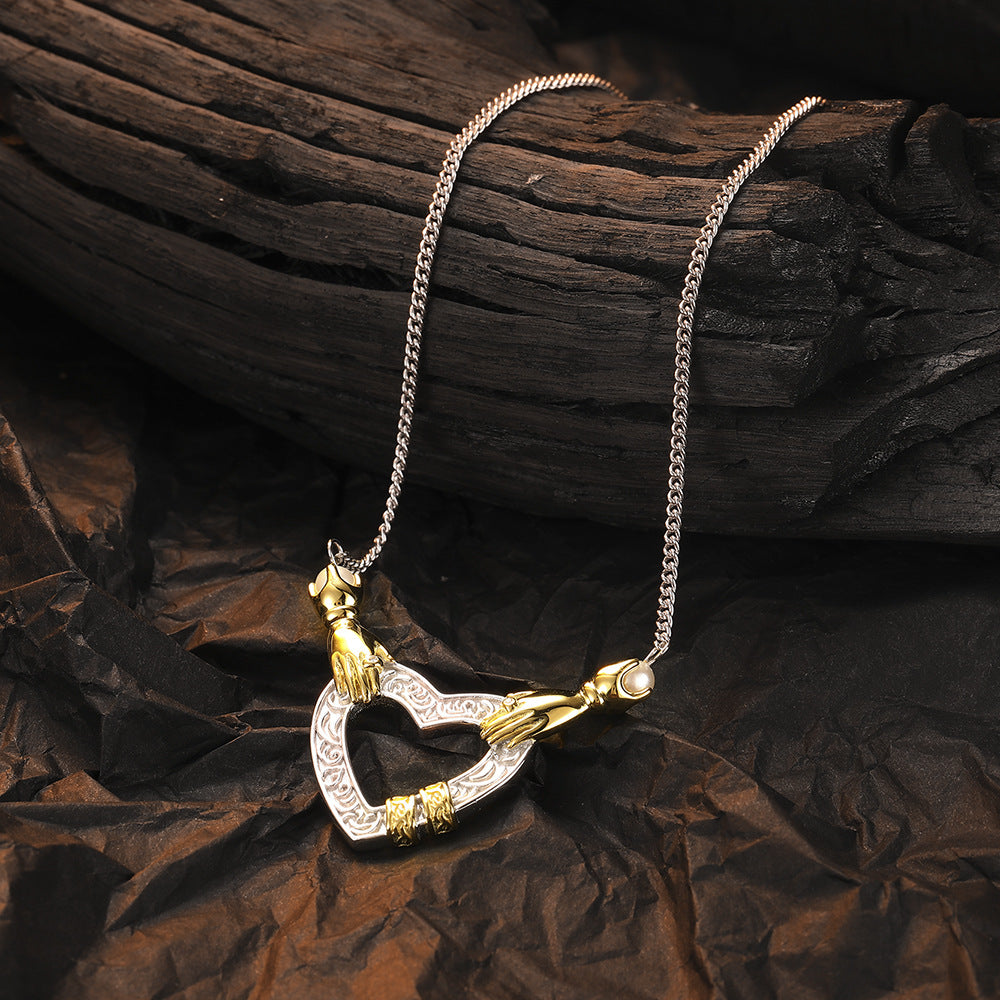 Dual-Tone Heart Pendant Necklace