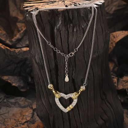 Dual-Tone Heart Pendant Necklace