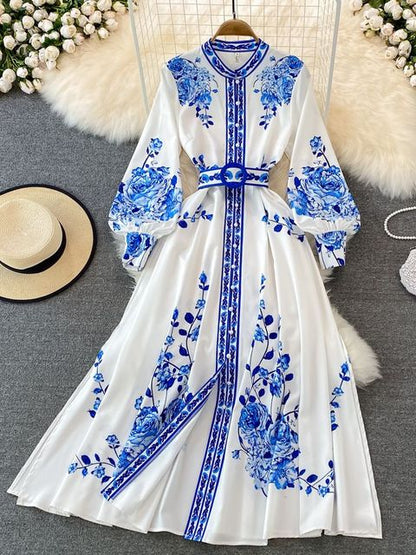 Chic Vintage Floral Lantern Sleeve Dress