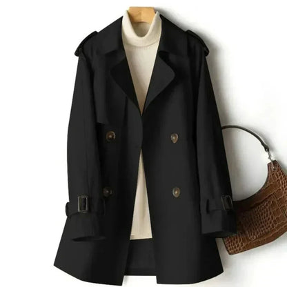 Women's Short Double Breasted Trench Coat with Belt and Epaulettes
