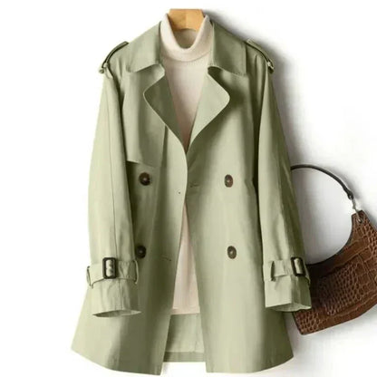 Women's Short Double Breasted Trench Coat with Belt and Epaulettes