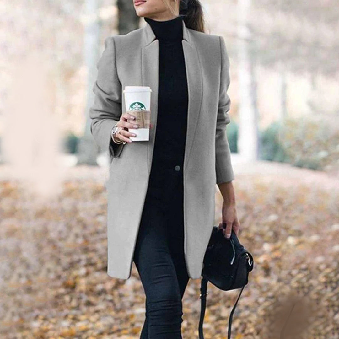 Women's Long Collarless Open Front Coat
