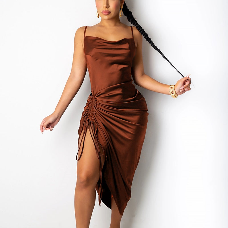 Elegant Long Satin Ruffle Dress