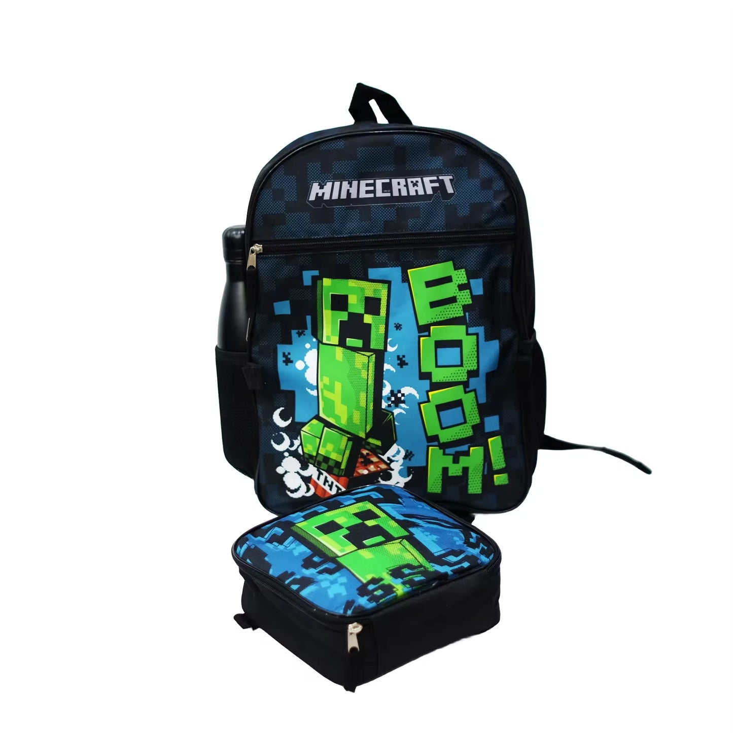 Kids' Backpack and Lunch Bag Set with Cartoon Pixel Design