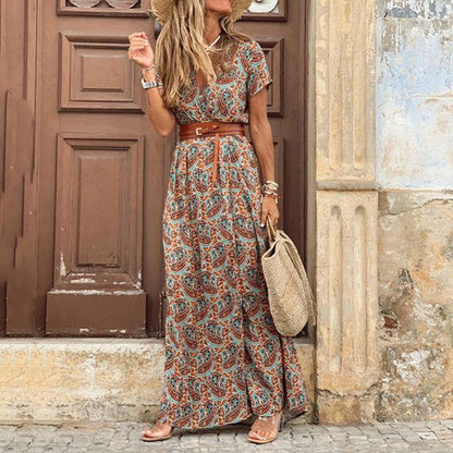 Elegant Paisley Print Long Summer Dress