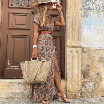 Elegant Paisley Print Long Summer Dress