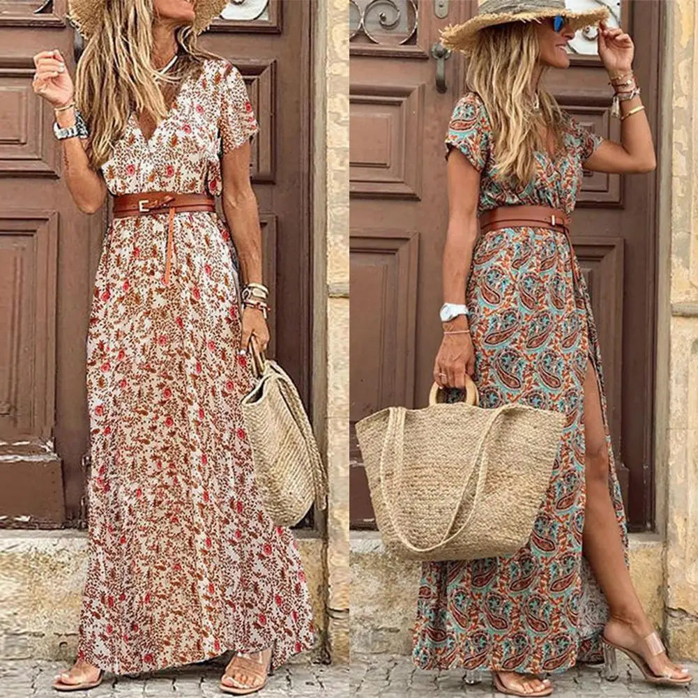 Elegant Paisley Print Long Summer Dress
