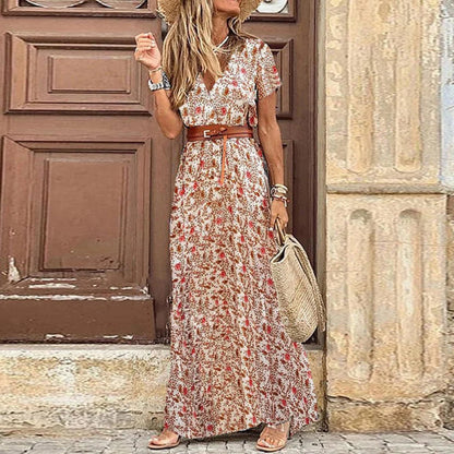 Elegant Paisley Print Long Summer Dress