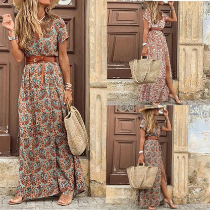 Elegant Paisley Print Long Summer Dress