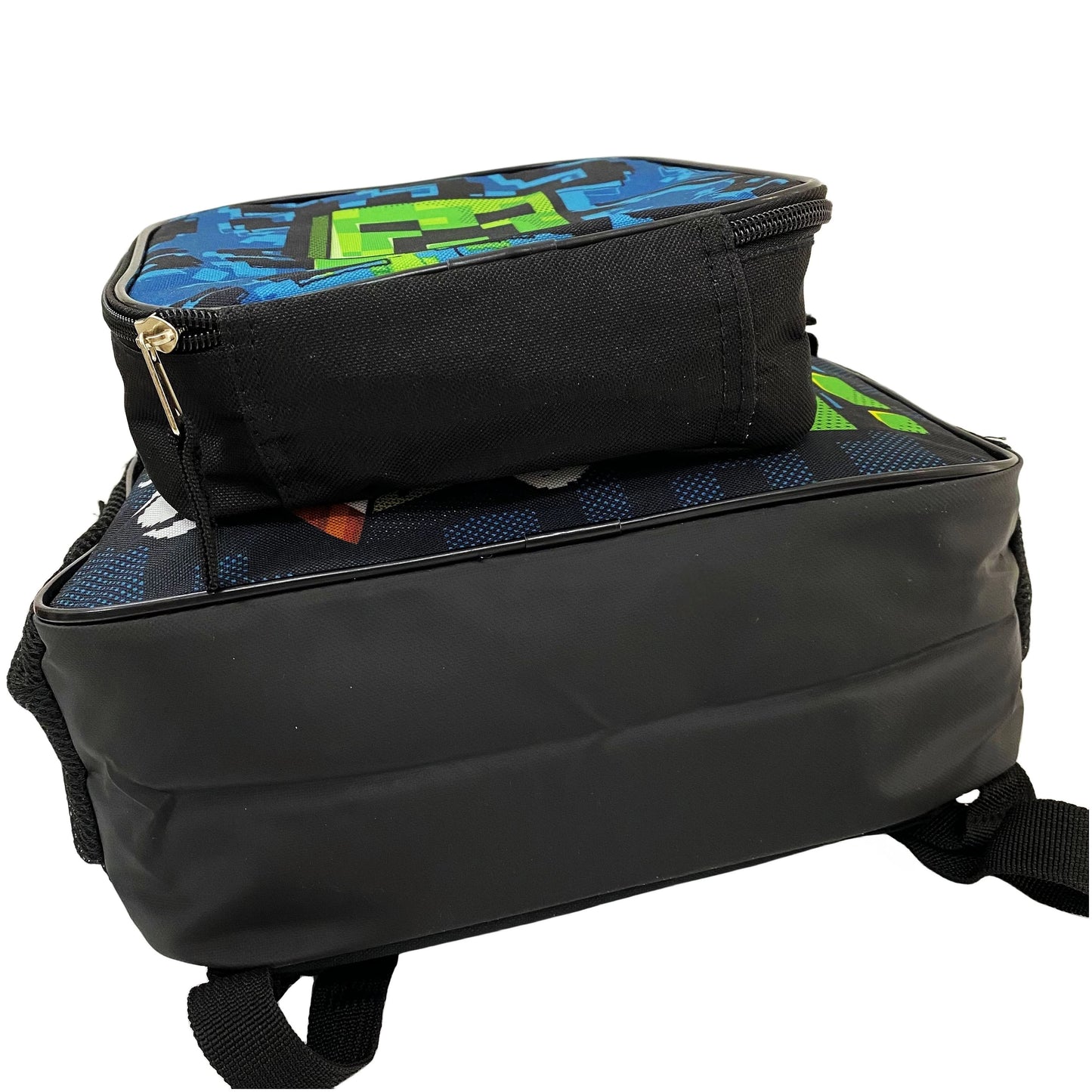 Kids' Backpack and Lunch Bag Set with Cartoon Pixel Design