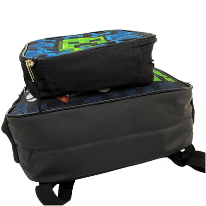 Kids' Backpack and Lunch Bag Set with Cartoon Pixel Design