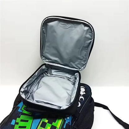 Kids' Backpack and Lunch Bag Set with Cartoon Pixel Design