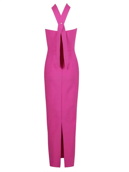 Chic Pink Strapless Hollowed-Out Maxi Dress
