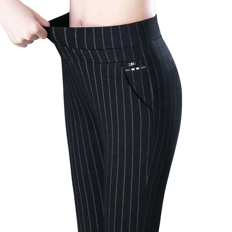 Women's High-Waisted Stretch Pants with Faux Pockets