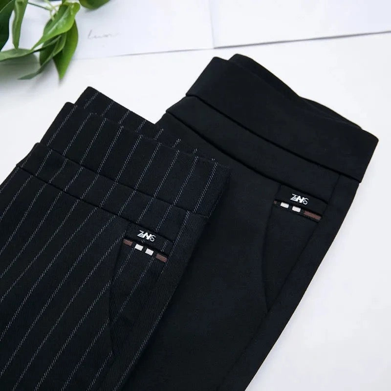 Women's High-Waisted Stretch Pants with Faux Pockets