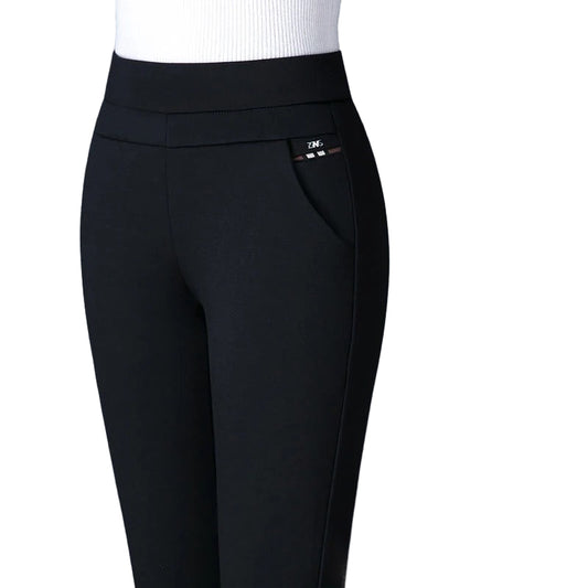 Women's High-Waisted Stretch Pants with Faux Pockets